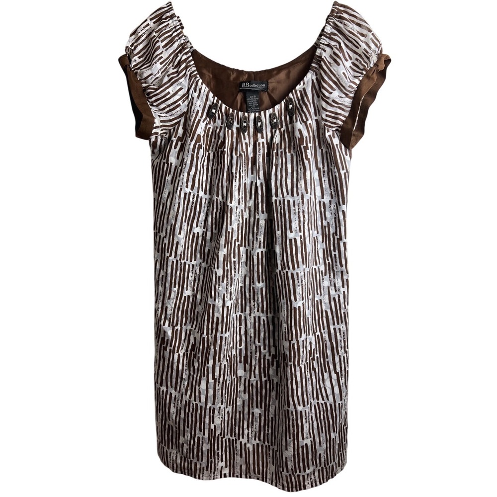 Robbie Bee Women's Boho Dress Size 10 Brown Office‎ Aztec Print Peasant Summer